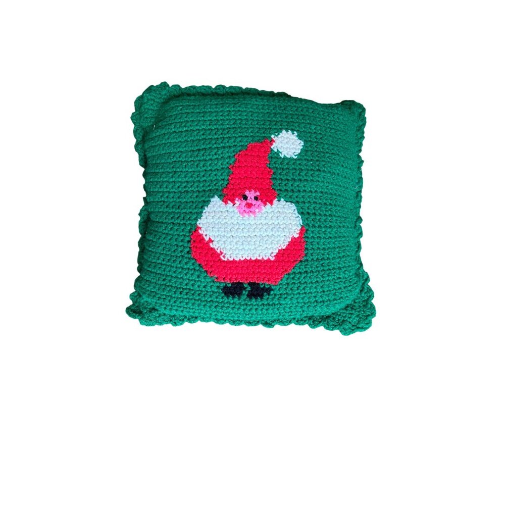 Handmade Crochet Santa Claus Throw Pillow Christmas Holiday Decor